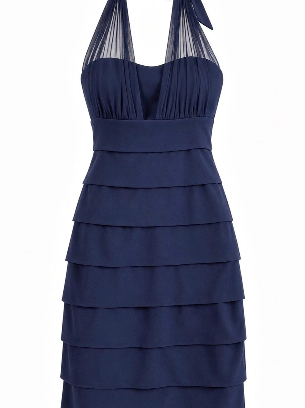 En Focus Studio Tiered Halter Midi Dress in Blue Size 6 Like New